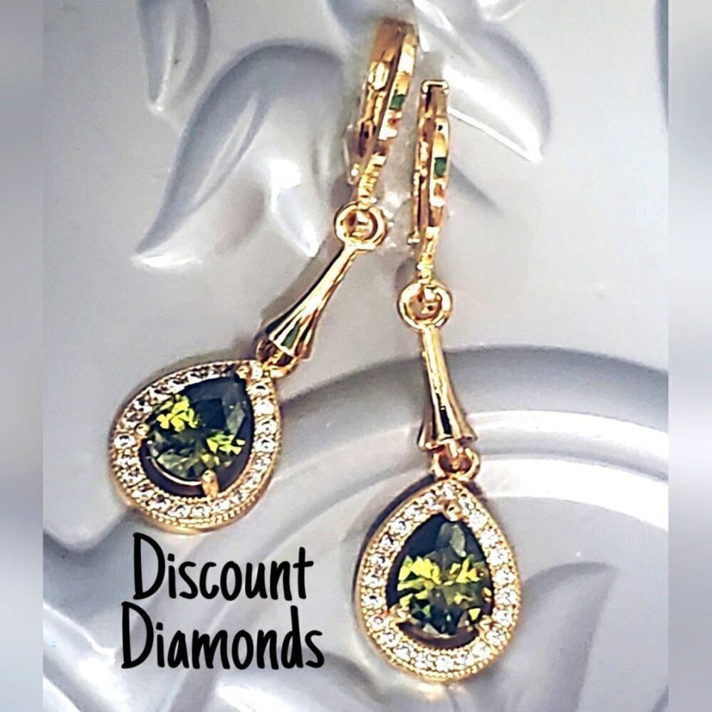 Natural Green Mystic Topaz 18K Gold Dangle Earrings with White Baguette Diamonds